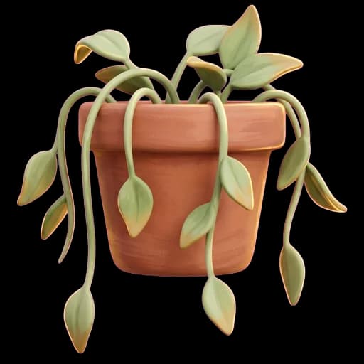 Plante retombante aux feuilles jaunies et ramollies dans son pot en terre cuite, symptôme classique d'un excès d'arrosage